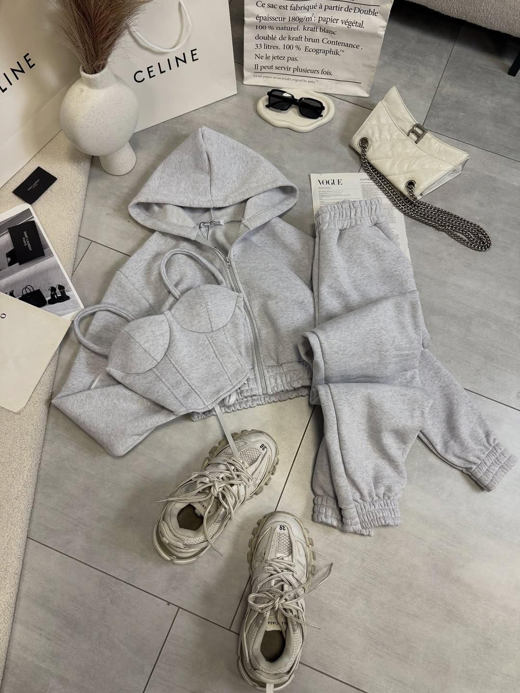 Düz 3'lü Set Gri