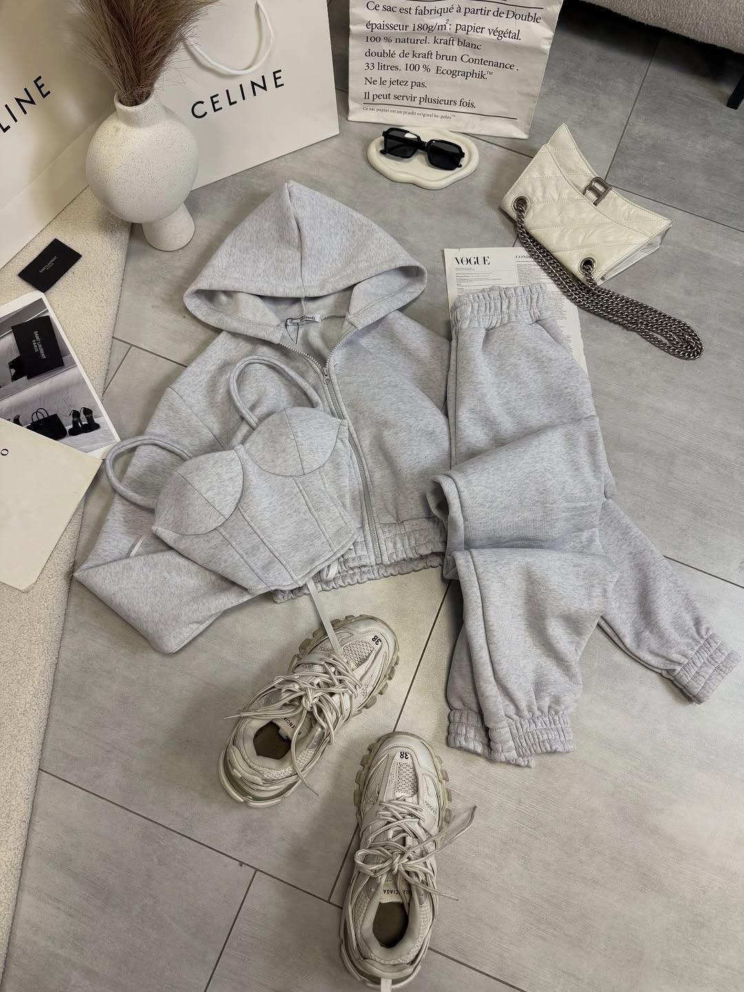 Düz 3'lü Set Gri